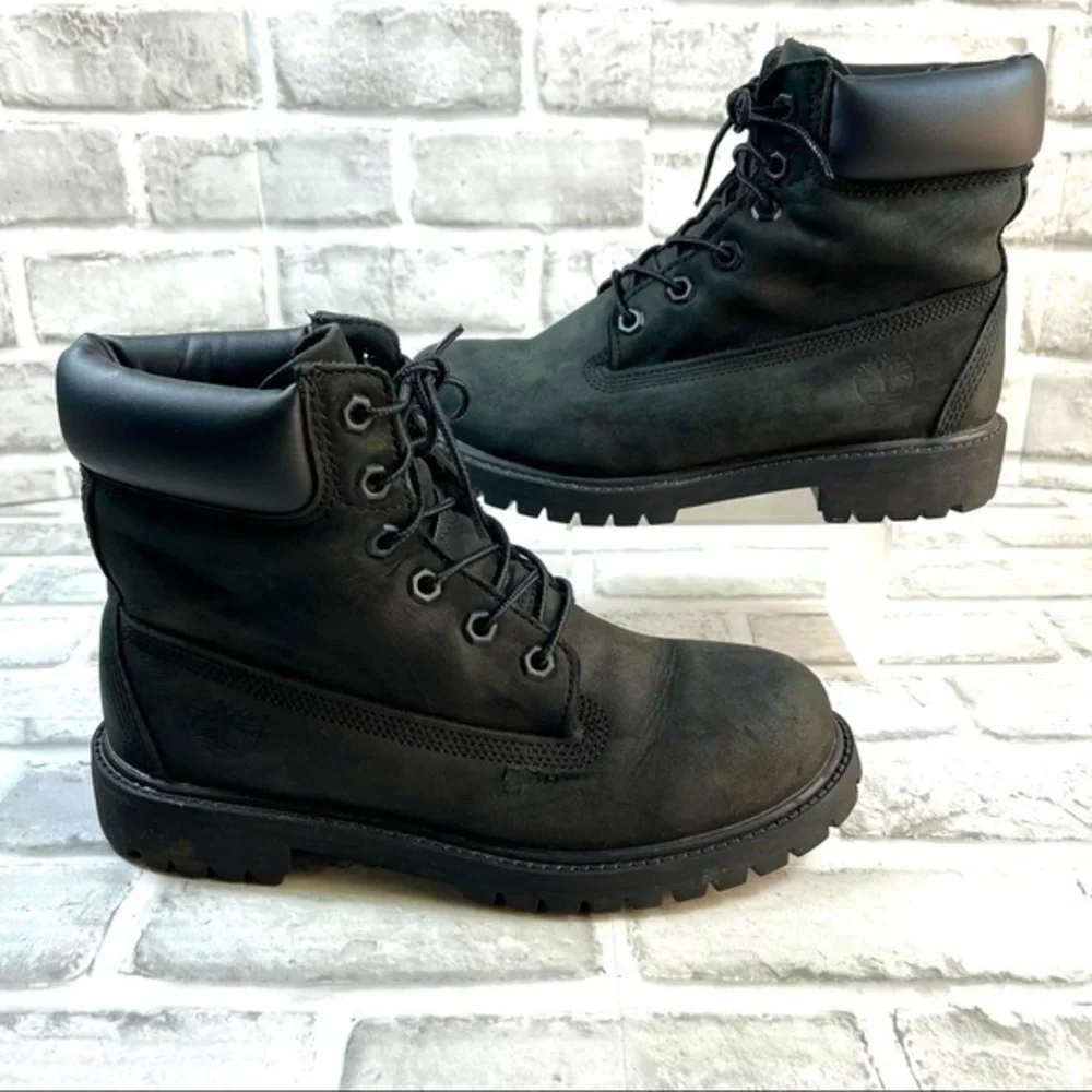 Timberland 6-Inch Premium Junior Size 5 Waterproof Black Nubuck Waterproof Boots